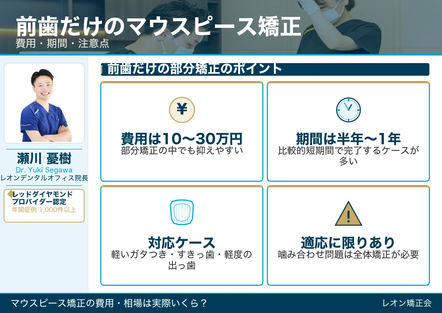 前歯だけのマウスピース矯正のポイント！費用・期間・対応ケース・適応の限り