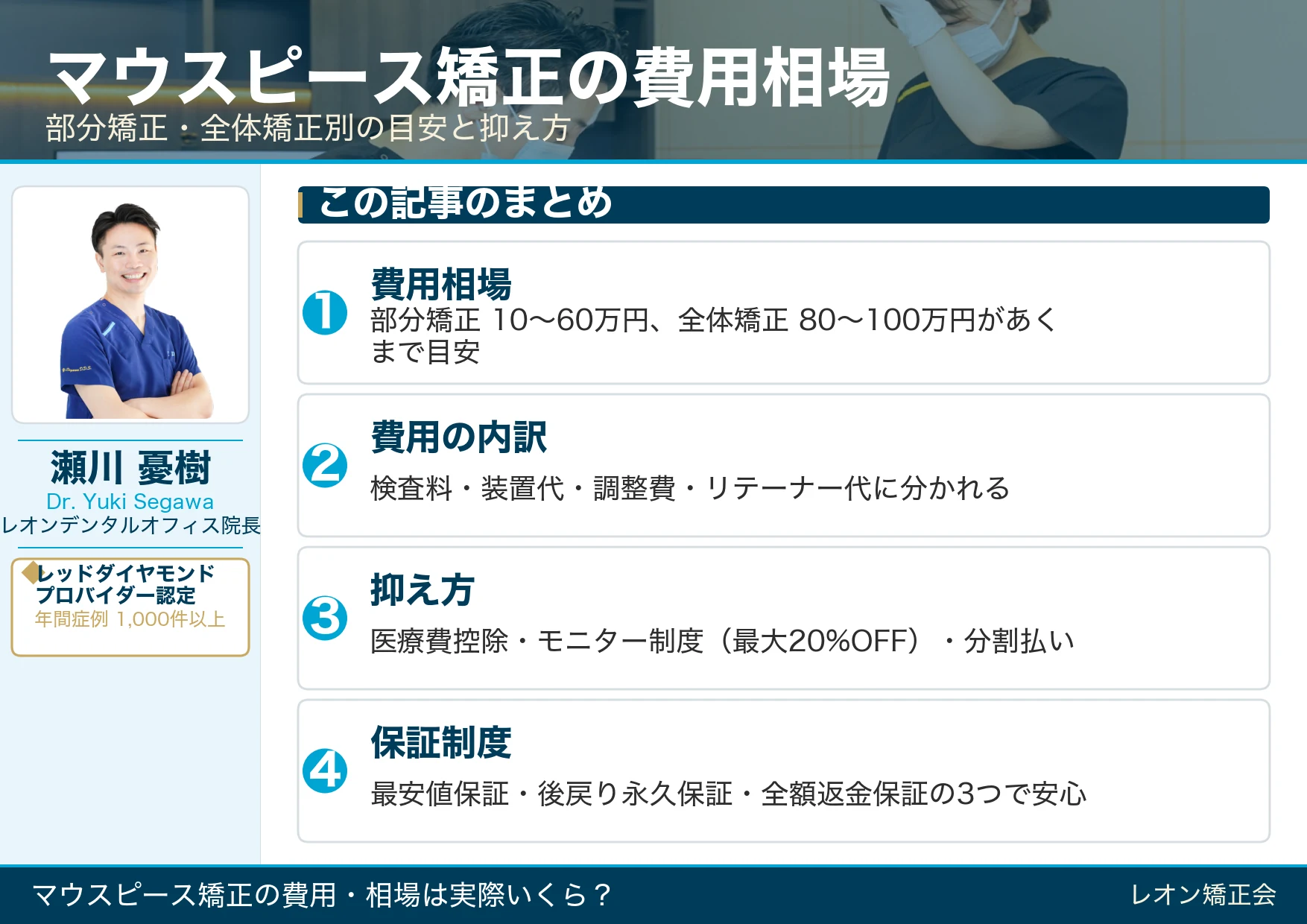 マウスピース矯正の費用相場・内訳・抑え方・保証制度のまとめ！部分矯正・全体矯正の目安
