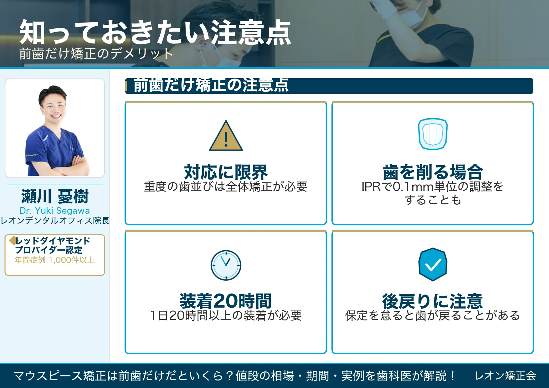 前歯だけのマウスピース矯正のデメリット・注意点｜レオン矯正会